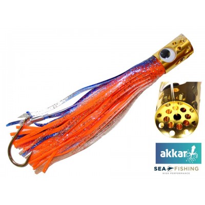 Isca Sea Fishing modelo AKKAR cor Laranja cabeça metálica e perfurada - 25,4 cm cm anzol