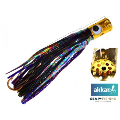 Isca Sea Fishing modelo AKKAR cor Roxo cabeça metálica e perfurada - 25,4 cm cm anzol
