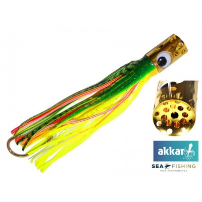 Isca Sea Fishing modelo AKKAR cor Verde cabeça metálica e perfurada - 25,4 cm cm anzol