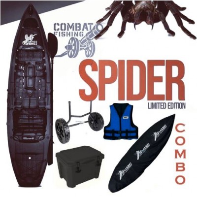 EDIÇÃO LIMITADA!! Combo: Caiaque Brudden Combat Fishing cor Spider + Cooler 30 Lts + Carrinho + Capa + Colete