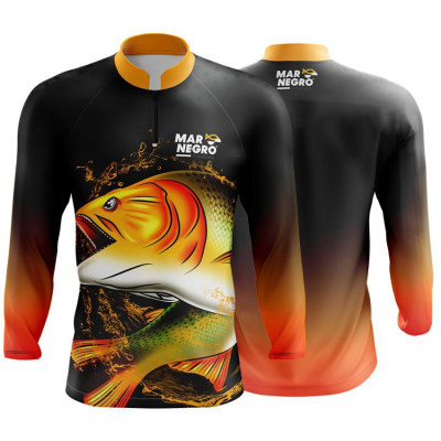 Camiseta de Pesca Mar Negro Dourado 01 - Tamanho XP