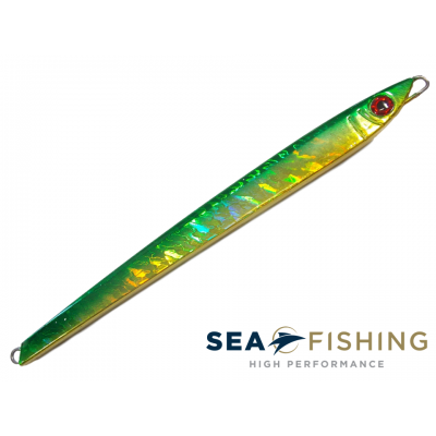 Isca artificial metal Jig Sea Fishing modelo Gobio 280 g cor Verde e Amarelo
