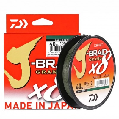 Linha Multifilamento Daiwa J-Braid Grand X8 270m - 20lbs - 0,23mm Dark Green 
