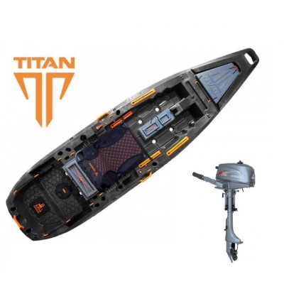 Caiaque Titan Chronos - Cor Tempestade + Motor de Popa Hidea 4HP HD4FHS 2 Tempos + Suporte de motor + Kit Acelerador remoto