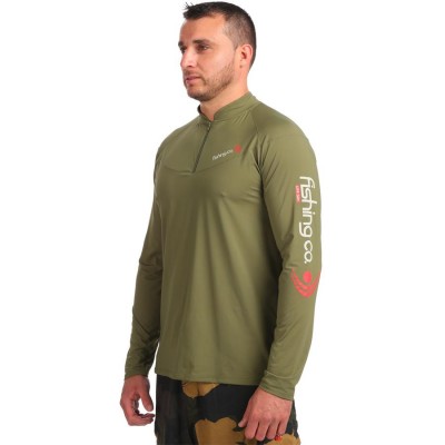 Camiseta de Pesca FishingCo Zíper Cor Verde Militar - Tamanho M (1082)