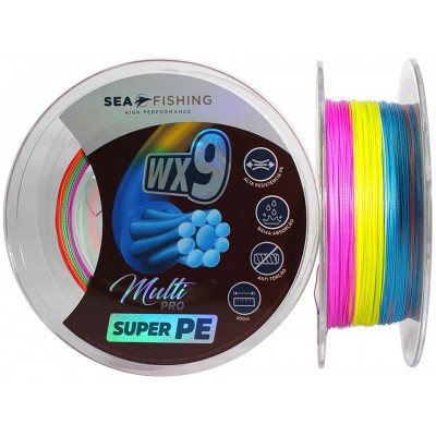 Linha multifilamento Sea Fishing WX9 - 0,28 mm - 47 lbs PE 4 - 300 m Multicolor 9 Fios